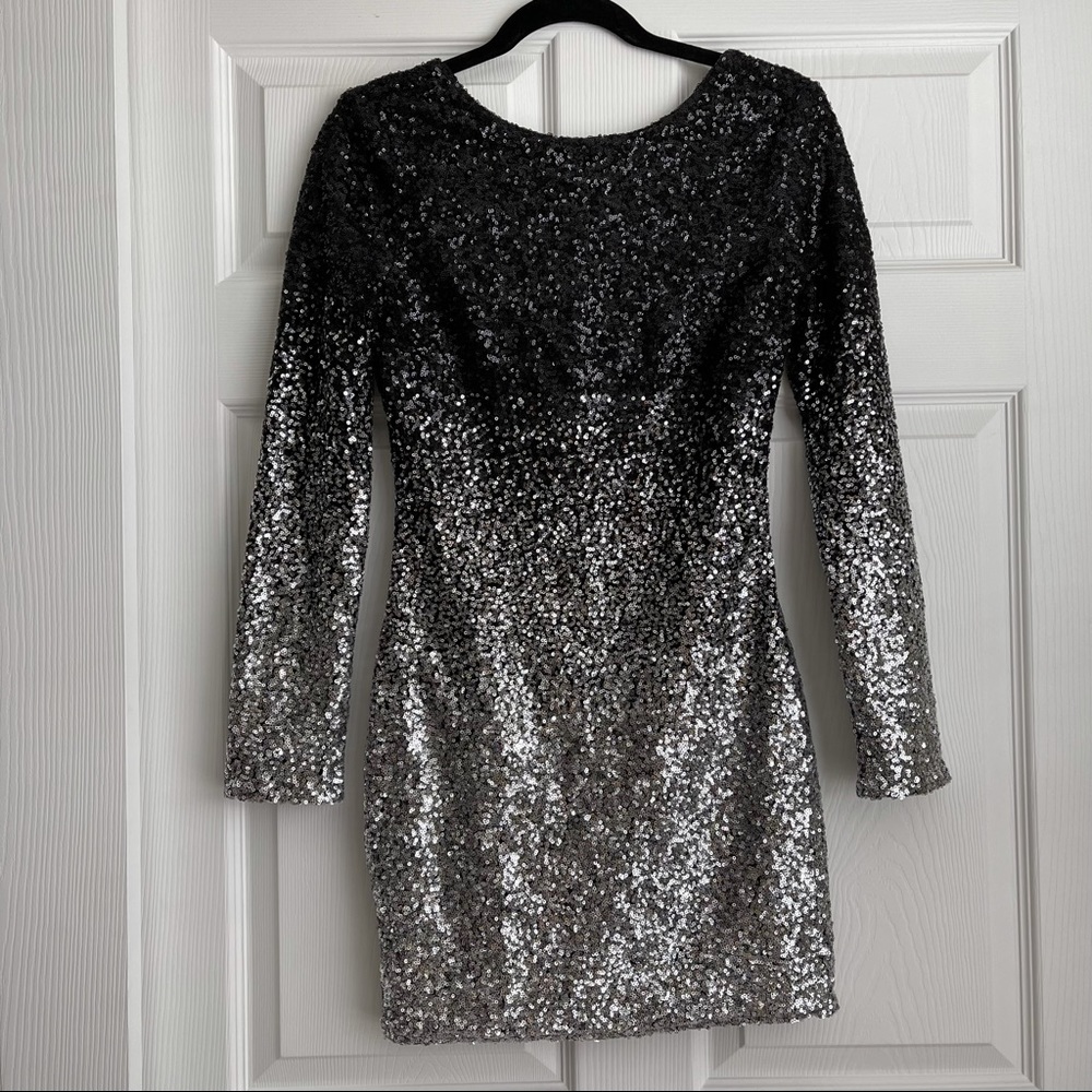 Bear Dance Black to Silver Ombré Sequin Dress